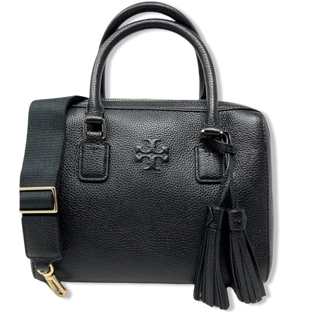 Tory Burch Thea Web Small Satchel With Gold and Black Hardware Purse